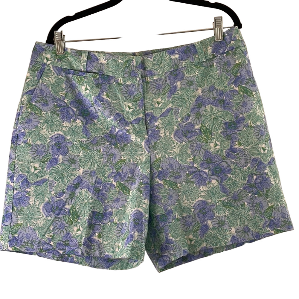 Talbots Green and Blue Floral Linen blend Shorts size 14